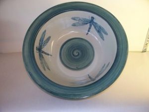 Pottery bowl with dragonflies by Betty Franklin
